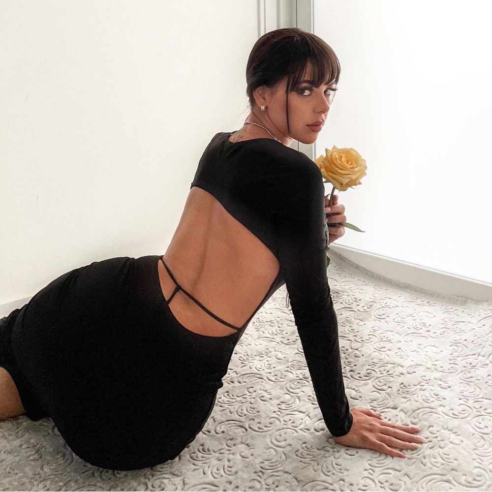 Black Open Back Midi Dress